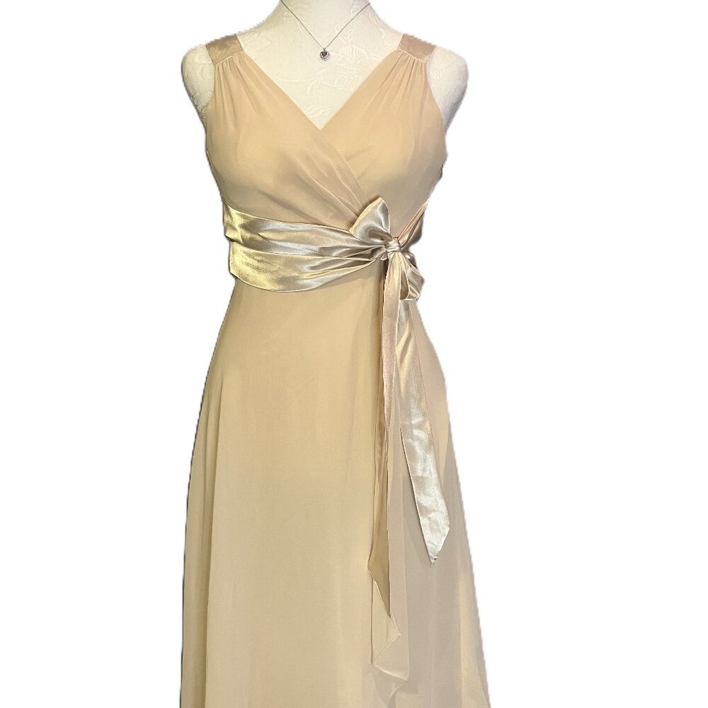 Evan Picone Champagne Babydoll Chiffon Wrap Dress Satin Sash Formal Size 4P